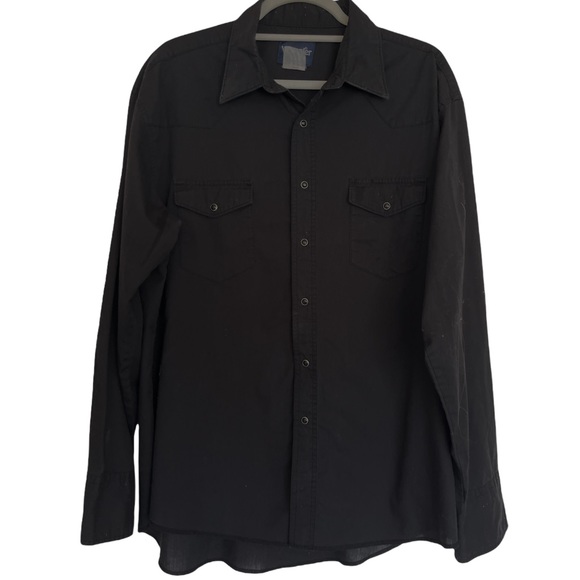 Vintage Wrangler Black Pearl Snap Long Sleeve Western Button down L